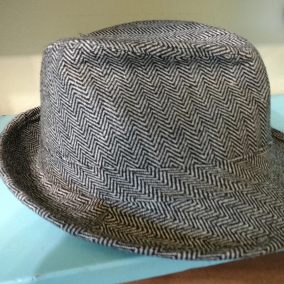 DAVID & YOUNG HOUNDSTOOTH BLACK AND WHITE WOOL BLEND FEDORA UNISEX - Picture 2 of 13